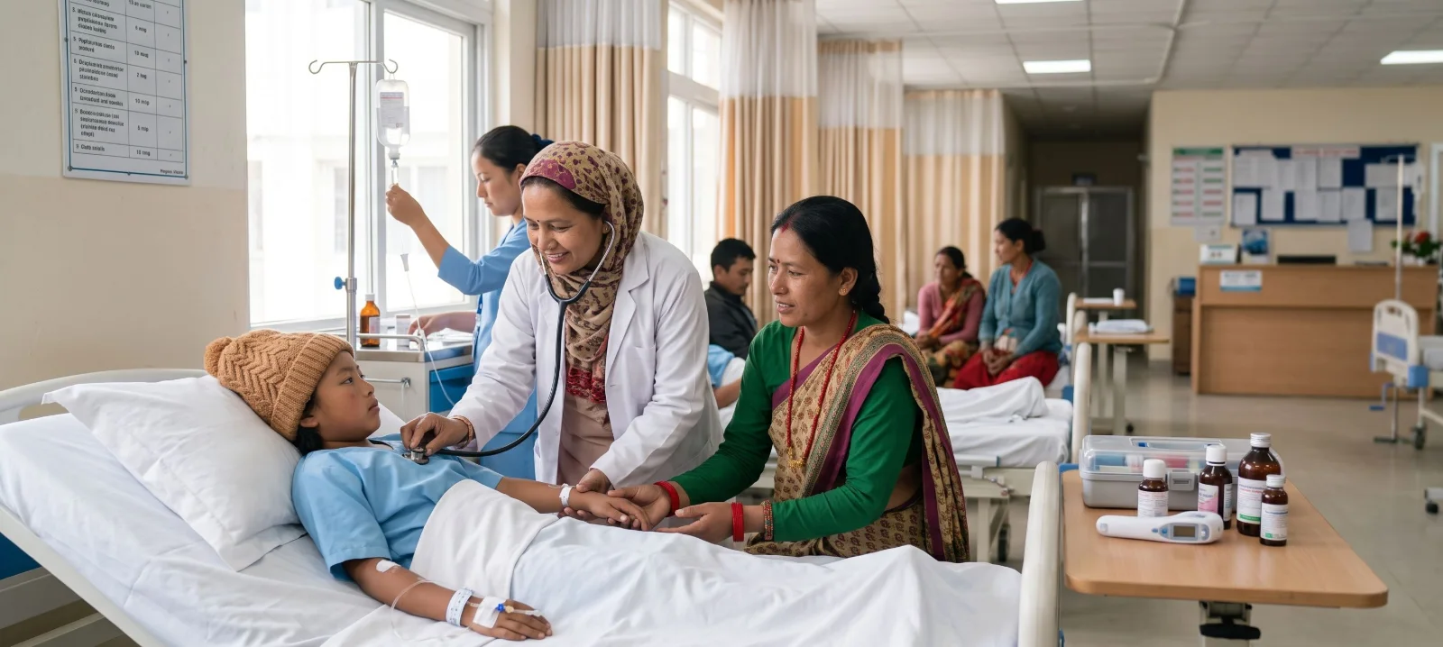 A doctor or emergency team may check:
Temperature, breathing rate, heart rate, oxygen level and blood pressure
Alertness, behaviour, skin colour and hydration
Breathing effort and signs of pneumonia
The throat, ears, neck, chest, abdomen, skin and joints
Feeding, fluid intake, urine output, vomiting, diarrhoea and pain
Vaccination history, recent travel, mosquito exposure and contact with infections
Depending on the child’s age and symptoms, tests may include urine testing, blood tests, infection tests, chest imaging or other investigations.